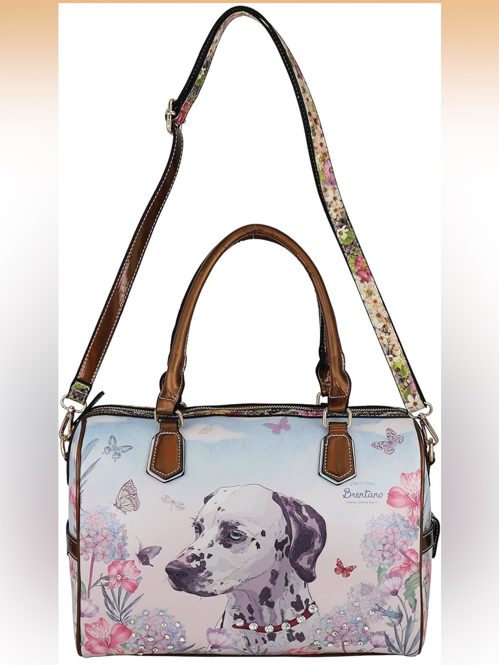 NWT Brentano Floral Dalmatian Satchel in Pastel Pink & Brown
